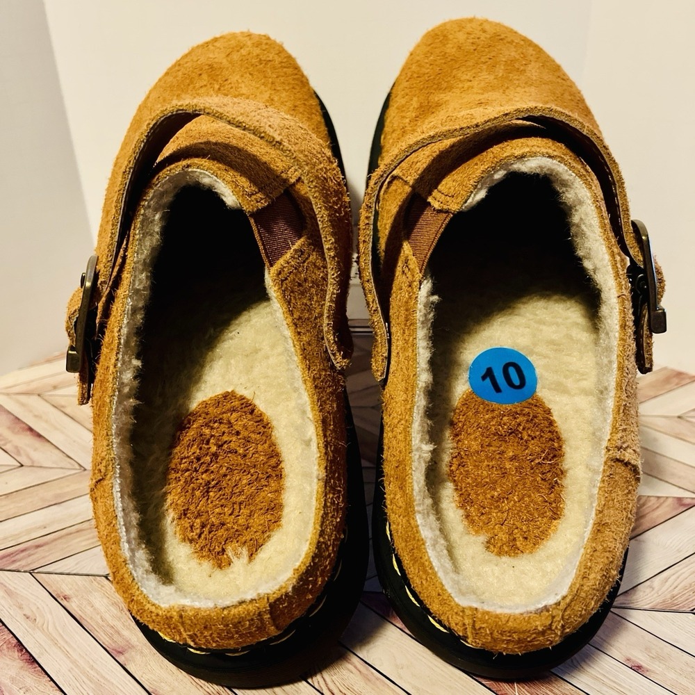 Dr Martens Isham Faux Shearling Suede Slingback Mule M 9 L 10 Pecan Brown Hairy - Picture 4 of 9